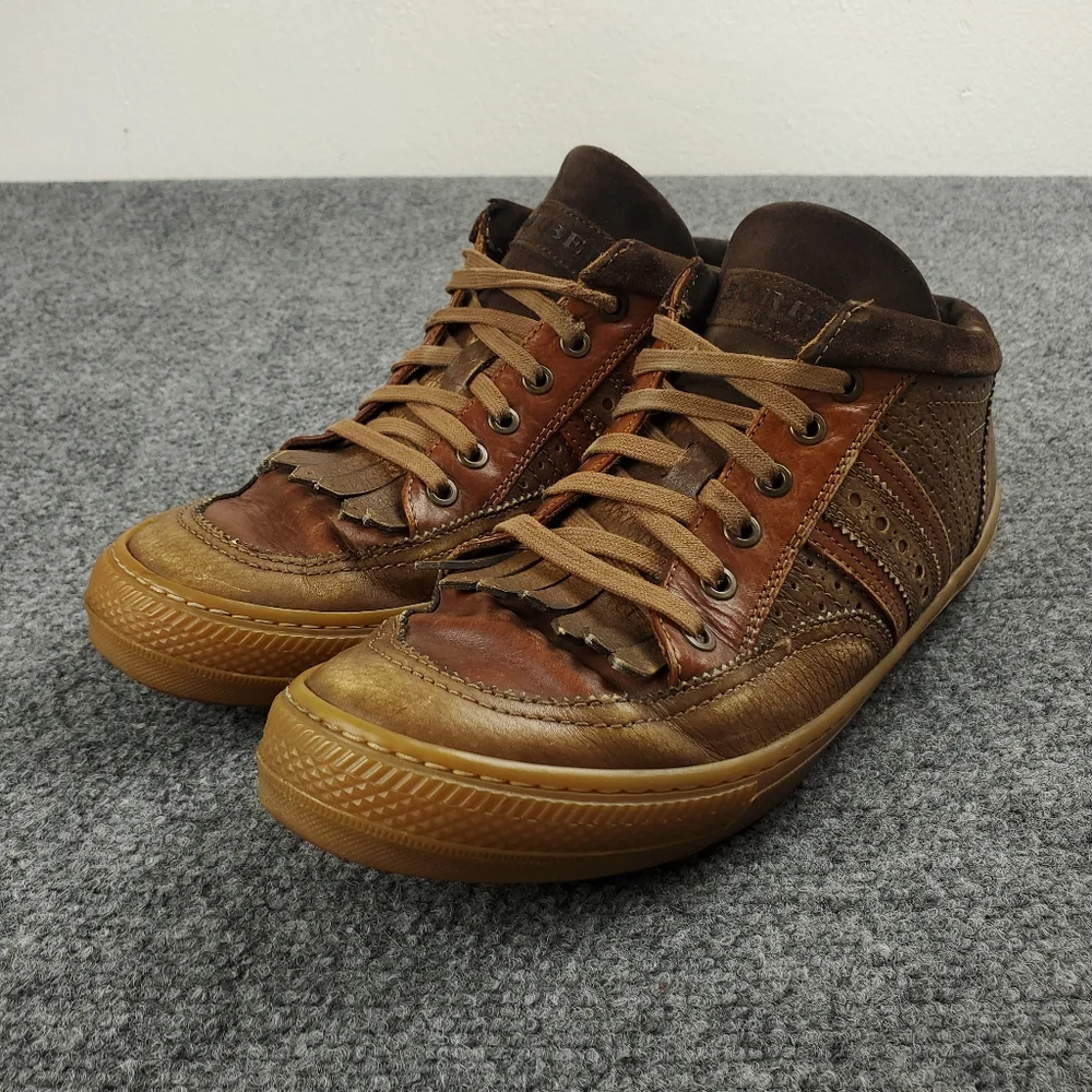 Burberry Leather Sneakers Mens 44 10.5 Cognac Brown Vintage Y2K Preppy Two Tone - Picture 2 of 16